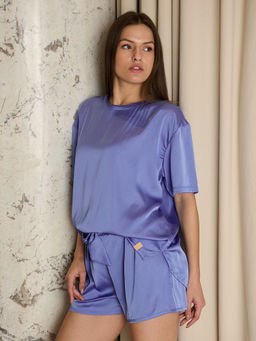 Sweet Dreams - Women Blue Silky T-shirt & Shorts (Set of 2)