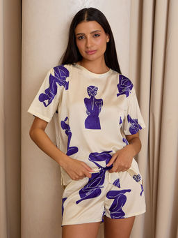 Sweet Dreams - Women Cream Silky T-shirt & Shorts (Set of 2)