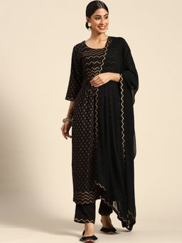 Gerua By Libas - Black Yoke Design Rayon Suit (Set of 3)