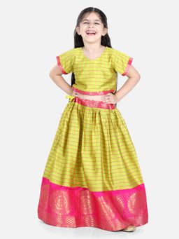 BownBee - Half Sleeve South Indian Pavda Pattu Lehenga - Yellow (Set of 2)