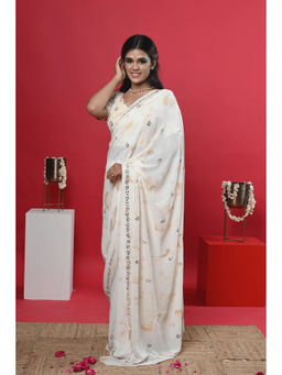 Ruhm - Off White Eclectic Pearl Drapes with Stitched Blouse