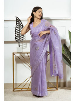 Ruhm - Lavender Kota Doriya Saree With Stitched Blouse
