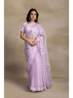 Ruhm - Opulent Lavender Silk Organza Saree With Stitched Blouse