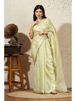 Ruhm - Green Silk Pistachio Elegance with Stitched Blouse