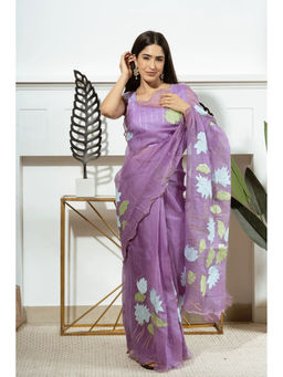 Ruhm - Purple Sparkling Serenity Organza Silk Saree with Stitched Blouse