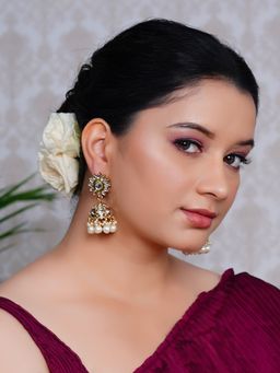 Designbox - Gold Tone Kundan Jhumka Earrings