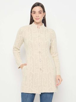 Madame - Textured Long Beige Cardigan