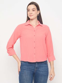 Madame - Solid Cuff Sleeve Coral Shirt