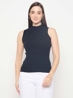 Madame - Metallic Fabric Black Sleeveless Sweater