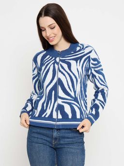 Madame - Animal Print Zip Blue Jacket