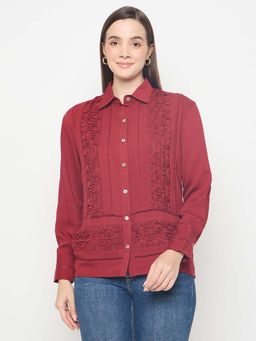 Madame - Crochet Overlay Rayon Blend Rosewood Shirt