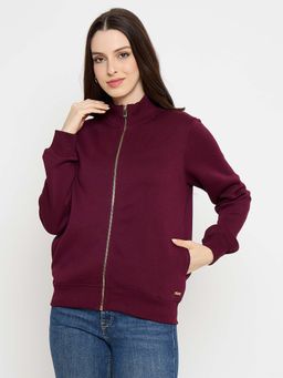Madame - Cotton Blend Zip Up Plum Jacket