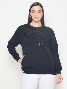 Madame - Embellished Cotton Blend Black Sweatshirt