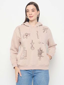 Madame - Embroidered Cotton Blend Beige Hoodie