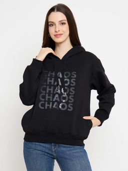 Madame - Typography Print Cotton Blend Black Hoodie