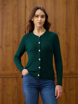 U.S. POLO ASSN. - Patterned Knit Regular Fit Cardigan - Green