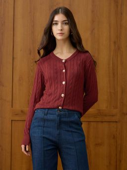 U.S. POLO ASSN. - Cable Knit Regular Fit Cardigan - Red