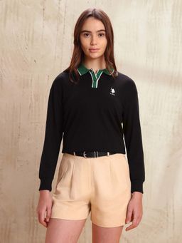 U.S. POLO ASSN. - Colourblocked Regular Fit Polo T-shirt - Black