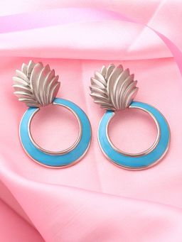 Estele - Rhodium Plated Leaf Drop Textured Designer Earrings for Women