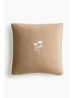 H&M - Beige Embroidery-Motif Cotton Cushion Cover