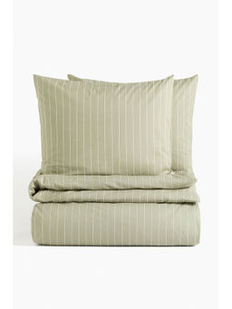 H&M - Green Striped Double/King Duvet Cover Set