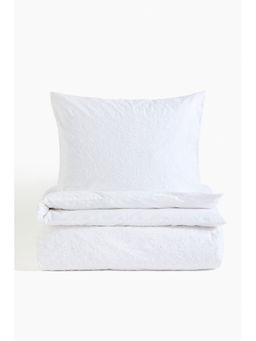 H&M - White Jacquard-Weave Single Duvet Cover Set