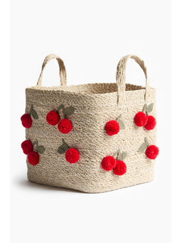 H&M - Beige Pompom Seagrass Storage Basket