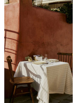 H&M - White Patterned Linen-Blend Tablecloth