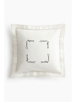 H&M - White Embroidery-Detail Linen-Blend Cushion Cover