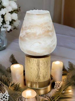 At Home by Nilkamal - Allure Glass & Metal Candle Stand|Pack of 1|17 cm x 20 cm|White & Gold