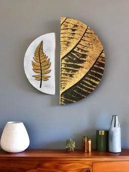 At Home by Nilkamal - Leafy FoilageWall Paintings|Set of 3|Size - 59 cm x 30 cm|Freen & Gold