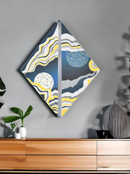 At Home by Nilkamal - terrazzo Wall Paintings|Set of 2|Size - 29 cm x 81 cm|Mustard, Indigo & Grey