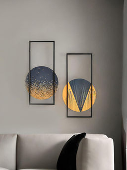 At Home by Nilkamal - Polka Bliss Painting Set of 2 (Mustard and Indigo)