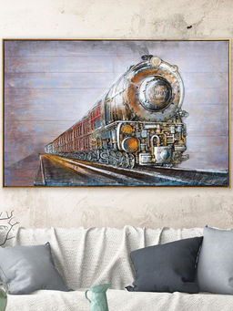 At Home by Nilkamal - Embossed Engine Wall Painting|Set of 1|Size - 120 cm x 80 cm|Gold