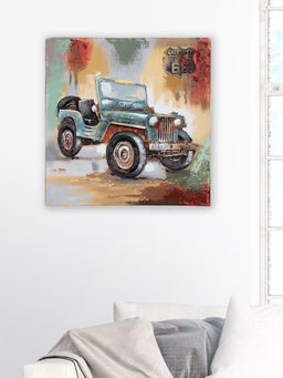 At Home by Nilkamal - Jeep Emboss Painting Emerald Multi-Color