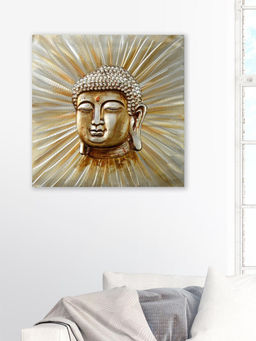 At Home by Nilkamal - Embossed Buddha Wall Painting|Set of 1|Size - 80 cm x 80 cm|Gold