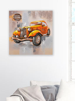 At Home by Nilkamal - Embossed Vintage Car Wall Painting|Set of 1|Size - 80 cm x 80 cm|Mustard