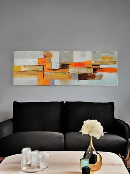 At Home by Nilkamal - Embossed Abstract Geometric Wall Painting|Set of 1|Size - 150 cm x 50 cm|Mustard