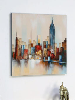 At Home by Nilkamal - Embossed City Life Wall Painting|Set of 1|Size - 80 cm x 80 cm|Orange