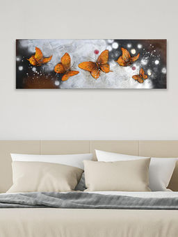 At Home by Nilkamal - Embossed Butterflies Wall Painting|Set of 1|Size - 150 cm x 50 cm|Orange
