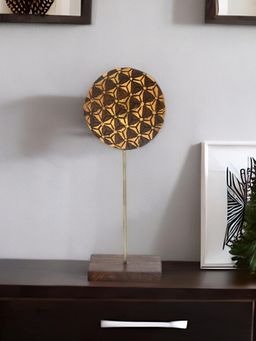 At Home by Nilkamal - Geometric Stand Decorative Wooden Showpiece (Brown & Gold)