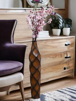 At Home by Nilkamal - Brick Wooden Floor Vase (Brown)