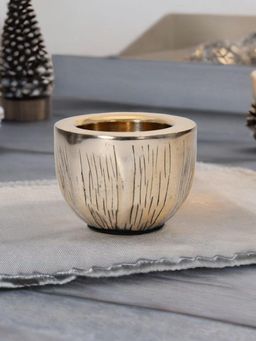 At Home by Nilkamal - Ripple Metal Stout Votive|11 x 8 cm|Gold