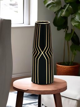 At Home by Nilkamal - Marquis Decorative Ceramic Vase (Black & Gold)