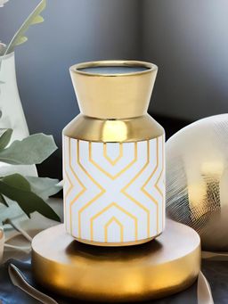 At Home by Nilkamal - Gracy Decorative Ceramic Vase (White & Gold)