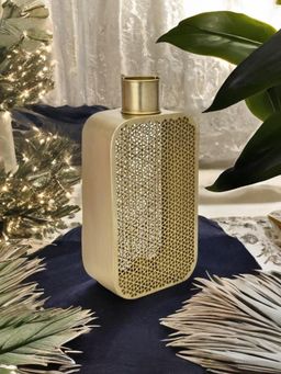 At Home by Nilkamal - Rectangular Jali Metal Vase With Tealight Holder (Gold)