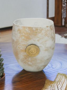 At Home by Nilkamal - Allure Glass & Metal Flower Vase (White & Gold)