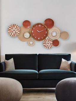At Home by Nilkamal - Cocoon Analog Wall Clock (Rust and Beige)