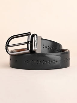 Louis Stitch - Men's Spanish Leather Brogue Punch Reversible Gunmetal Black Belt