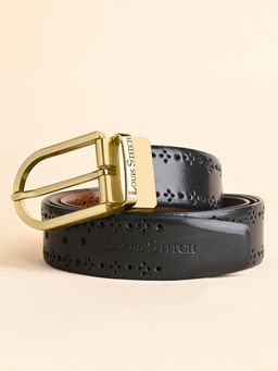 Louis Stitch - Men's Spanish Leather Brogue Punch Reversible Golden Belt